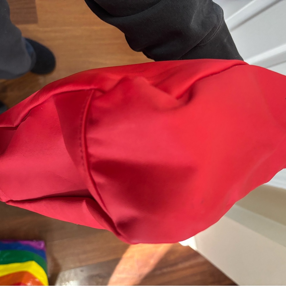 Tory Burch Red Dipped Canvas Stacked Logo Tote Has Minor Cleaning Callouts GUC - Picture 15 of 16